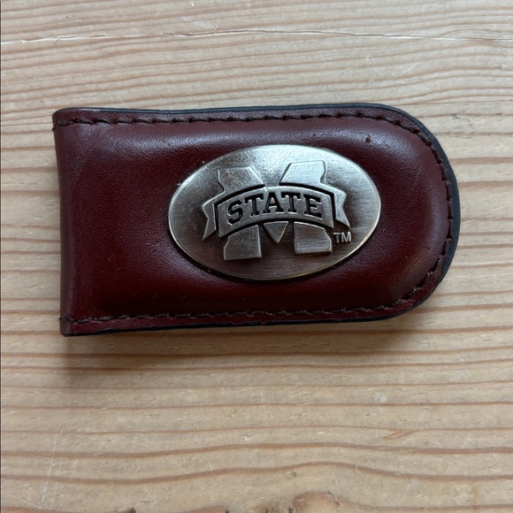 MISSISSIPPI STATE Leather Money Clip - Dark Brown and Silver...Genuine Leather - Picture 6 of 6